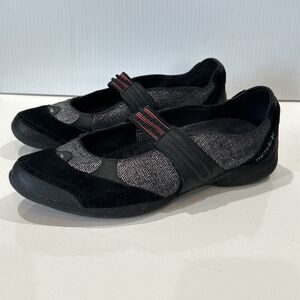 Michelle K Black Suede & Metallic Gray Textile Flat Slip On Shoes Women's 7.5